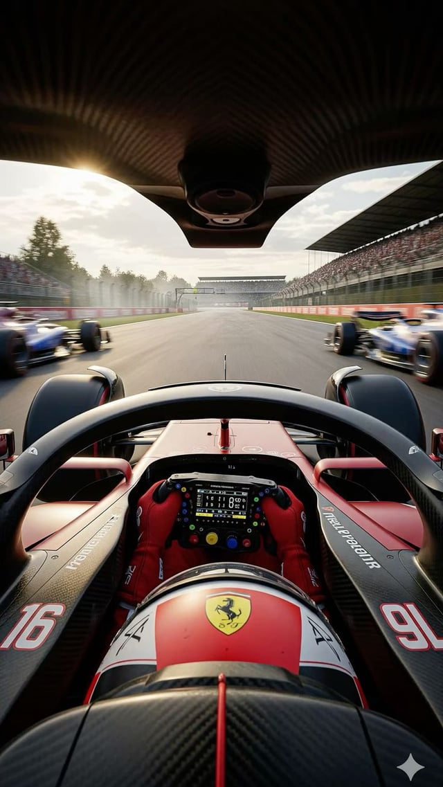 Immagine del pilota Ferrari in azione durante un Gran Premio